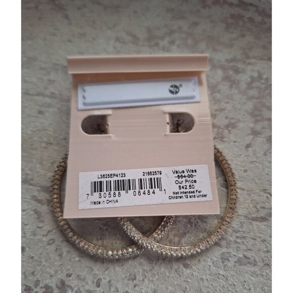 Lauren Ralph Lauren Crystal-Embellished Gold Hoop Earrings Nickel Free 2 Inches - Picture 2 of 5